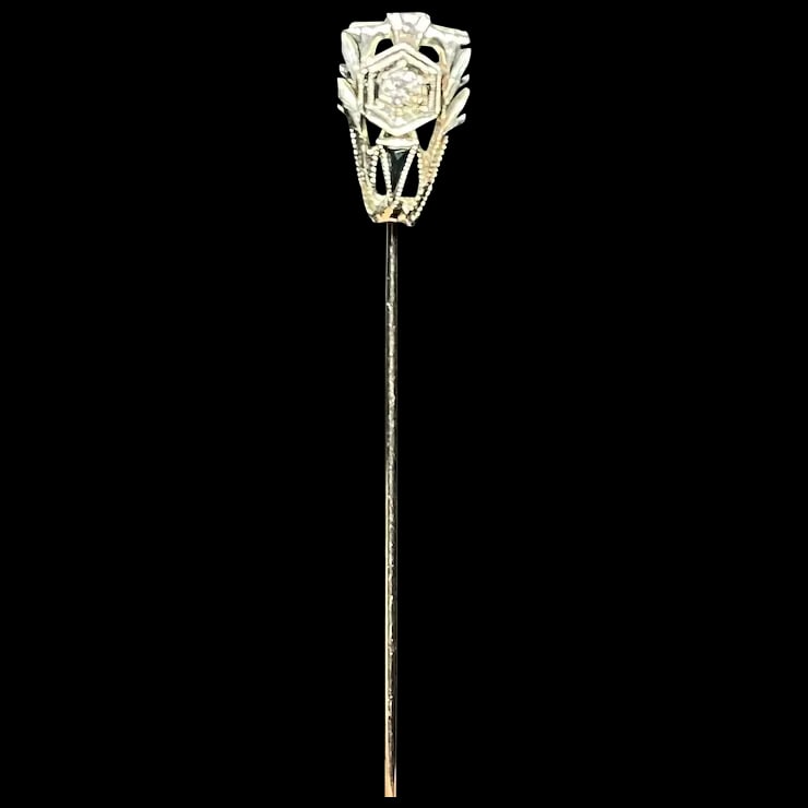Vintage Diamond & Onyx 14k White Gold Stickpin (1 of 10)