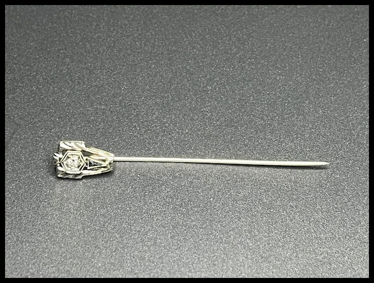 Vintage Diamond & Onyx 14k White Gold Stickpin - 4
