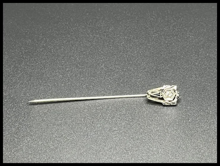 Vintage Diamond & Onyx 14k White Gold Stickpin - 5