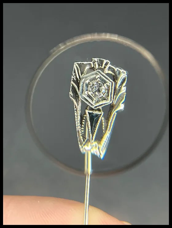 Vintage Diamond & Onyx 14k White Gold Stickpin - 8