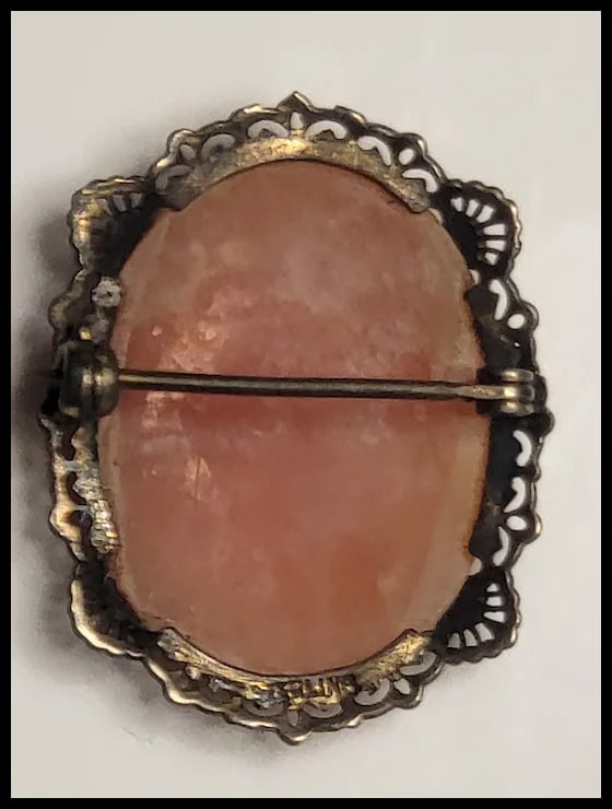 Vintage Sterling Silver Hand-Carved Shell Filigree Cameo Pin/Brooch - 3