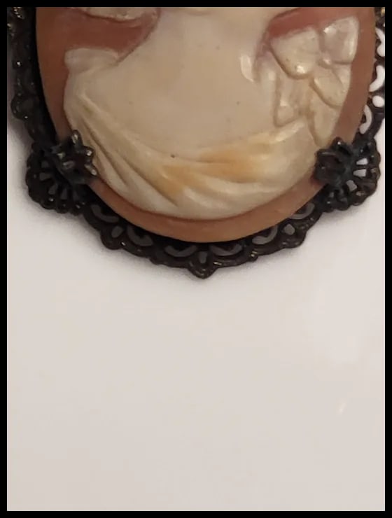 Vintage Sterling Silver Hand-Carved Shell Filigree Cameo Pin/Brooch - 4