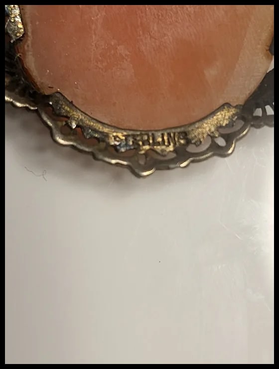 Vintage Sterling Silver Hand-Carved Shell Filigree Cameo Pin/Brooch - 5