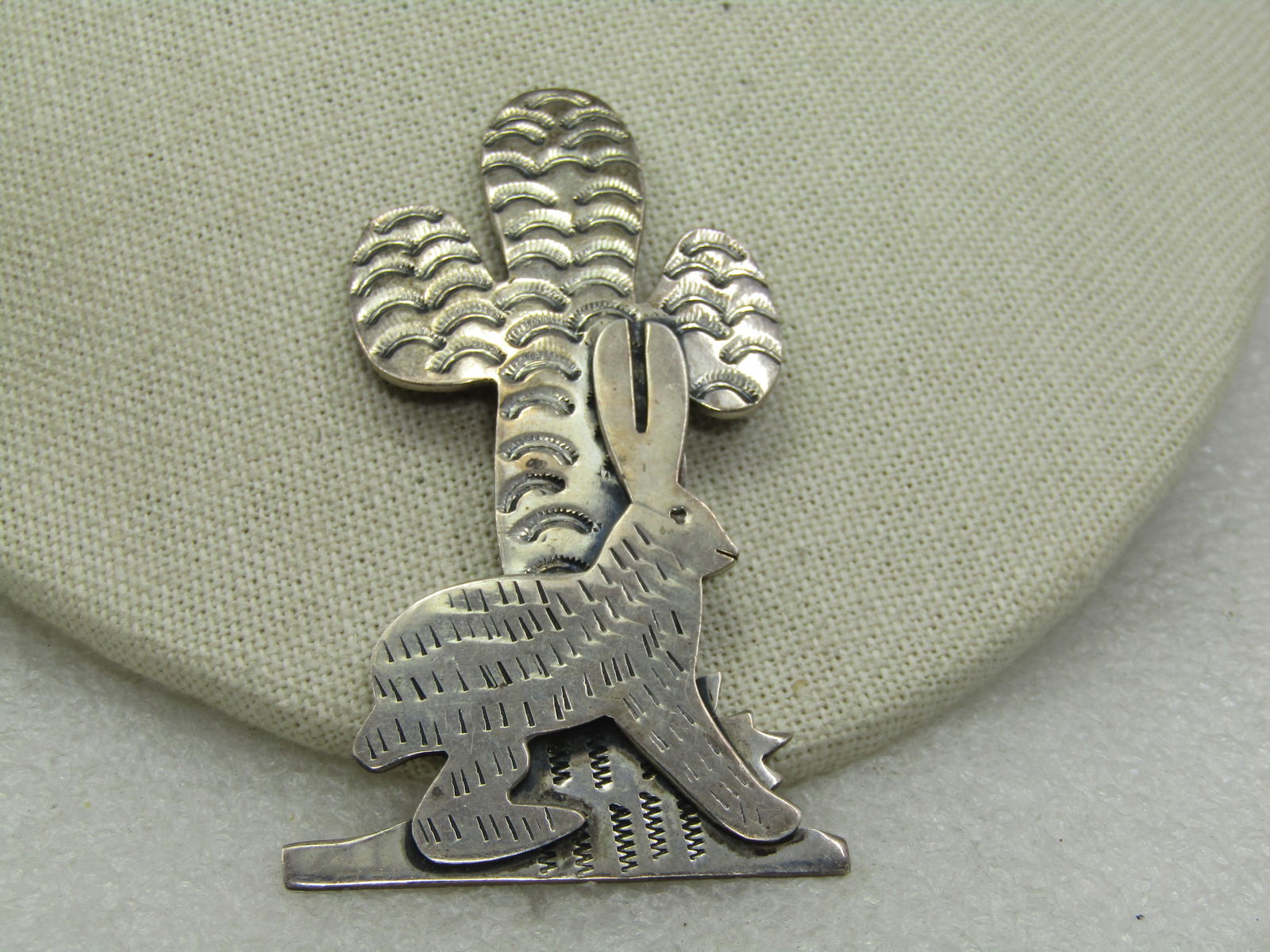 Vintage Sterling Mexican Jackalope Cactus Brooch, Signed, 3" by 1.5" - 3