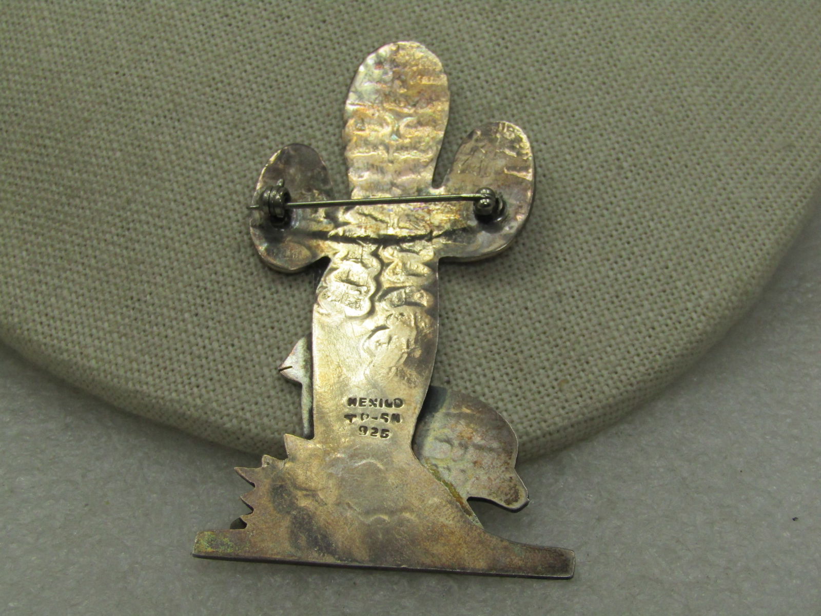Vintage Sterling Mexican Jackalope Cactus Brooch, Signed, 3" by 1.5" - 4