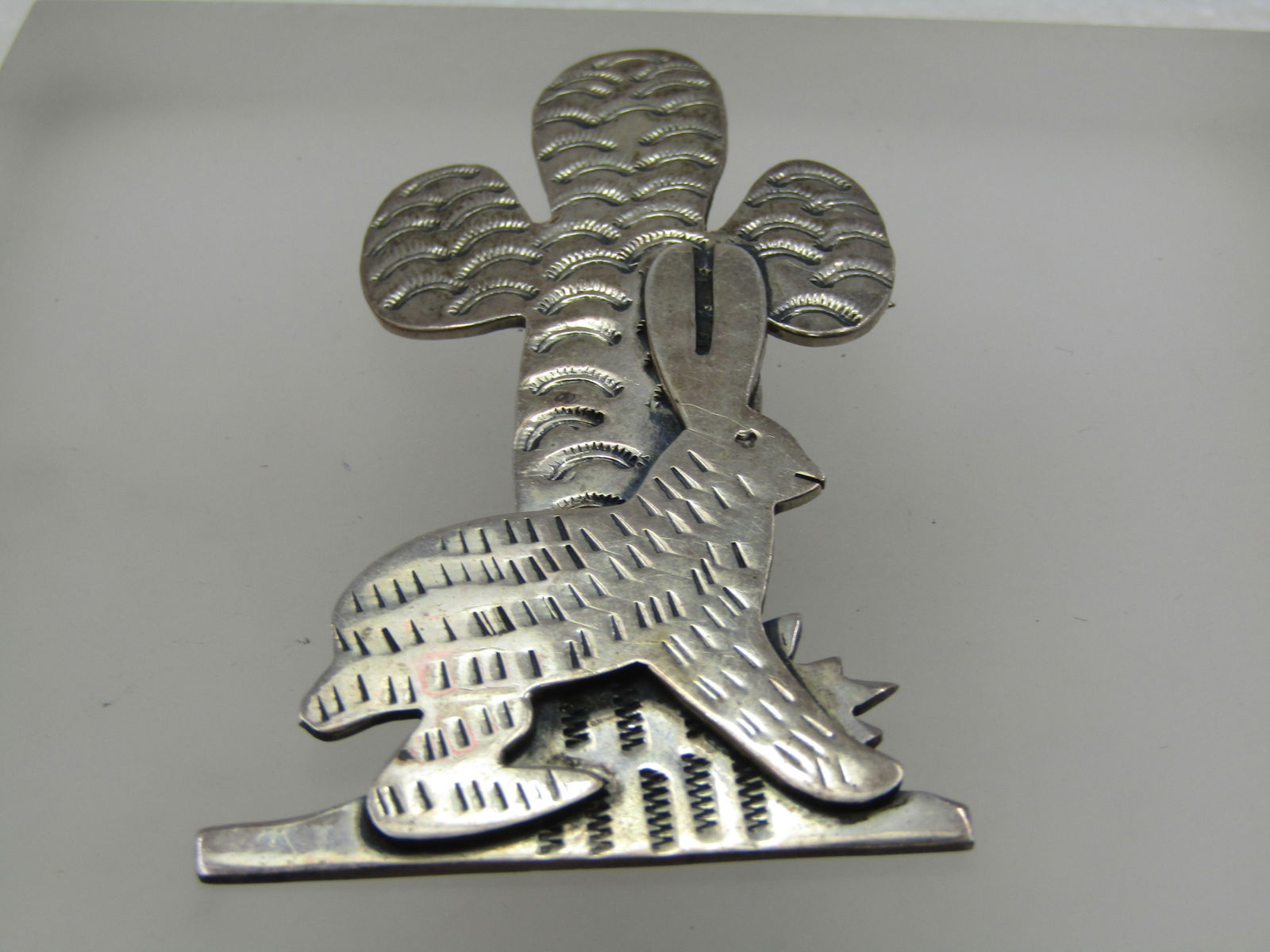 Vintage Sterling Mexican Jackalope Cactus Brooch, Signed, 3" by 1.5" - 7
