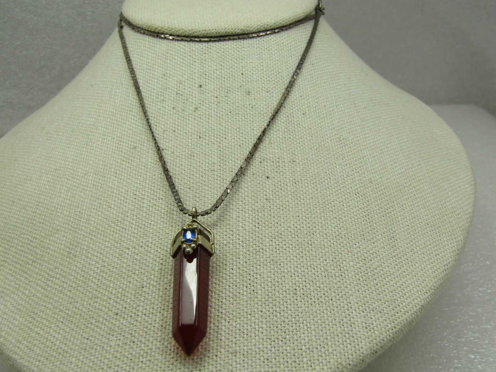 Vintage Sterling Carnelian Crystal, Blue Spinel Necklace 24", 1980's-1990's - 2