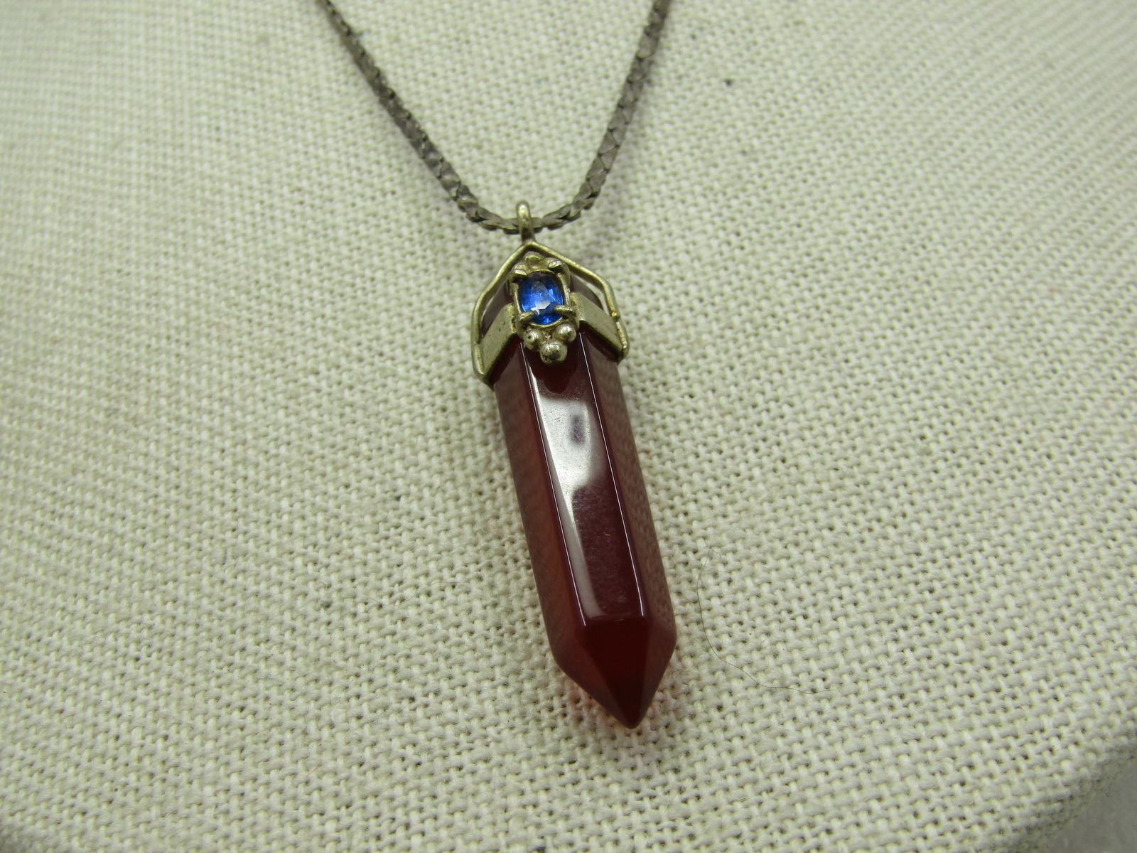 Vintage Sterling Carnelian Crystal, Blue Spinel Necklace 24", 1980's-1990's - 3