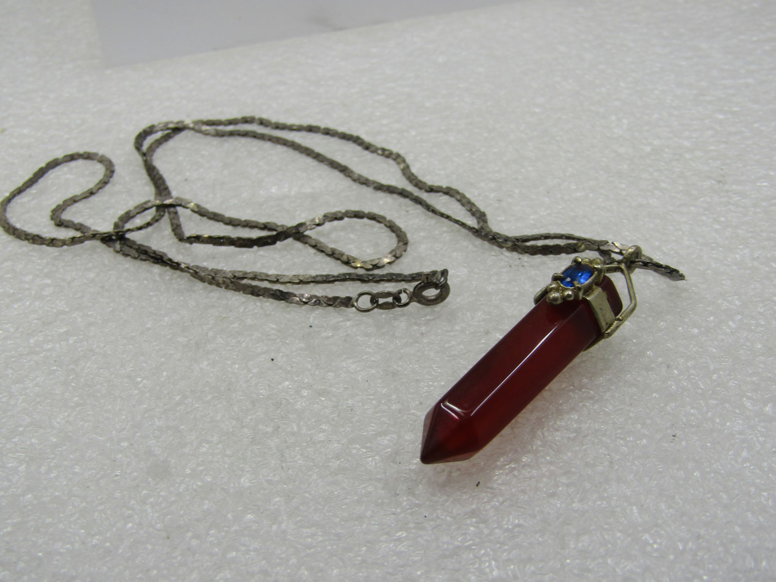 Vintage Sterling Carnelian Crystal, Blue Spinel Necklace 24", 1980's-1990's - 7