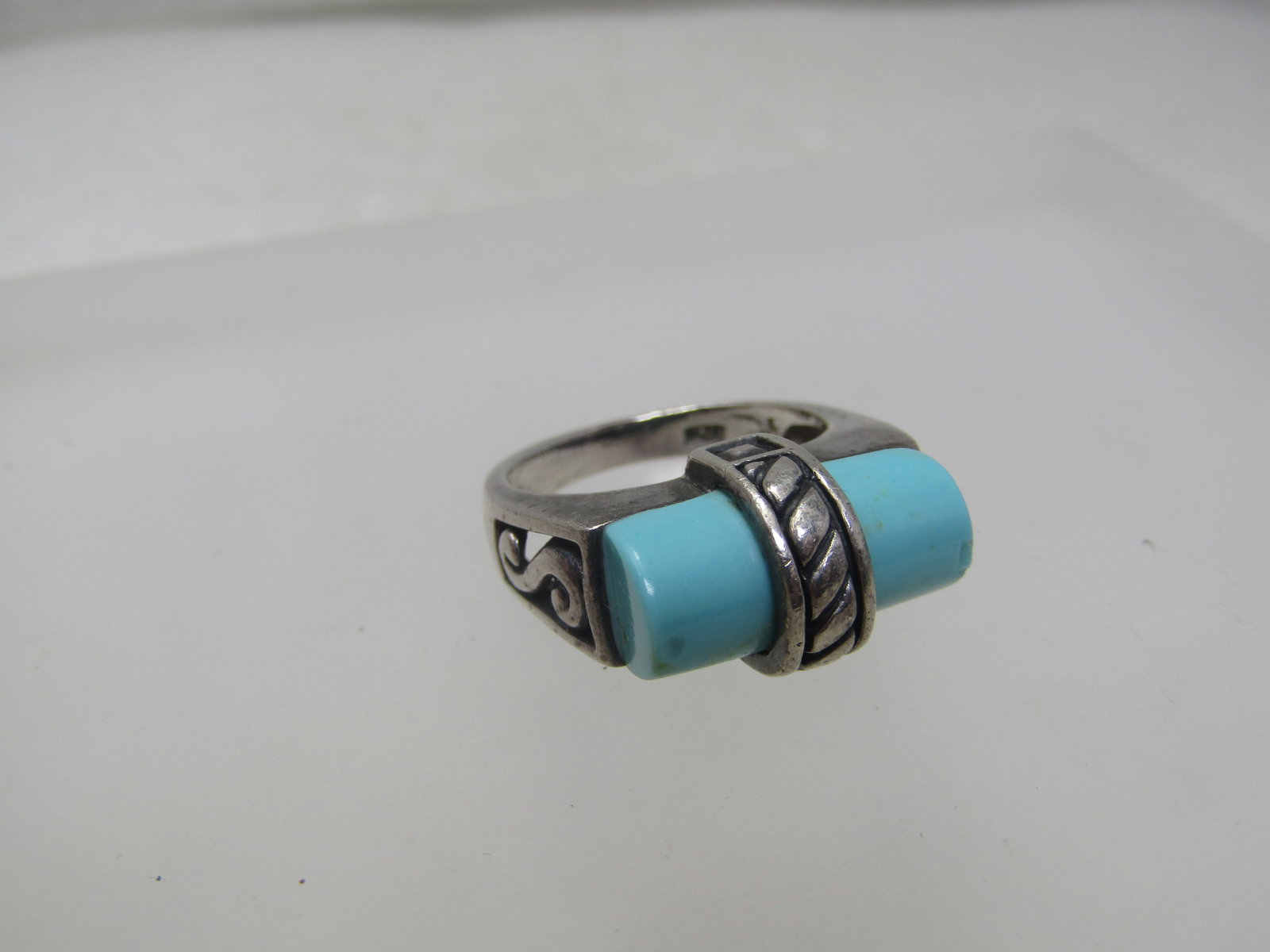 Vintage Sterling Turquoise Ring, Bali Themed. Sz. 7 - 5