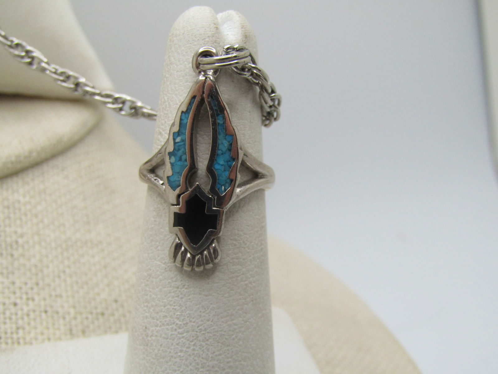 Vintage Enameled & Turquoise Chip Biker Bracelet with Attached Ring, 7" and Sz. 4.5 - 2