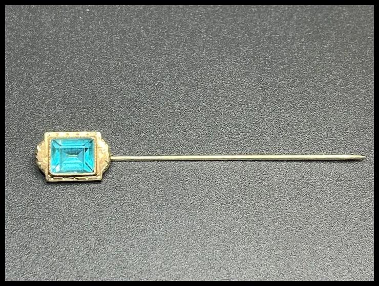 Vintage Blue Cut Glass 10K Gold Stickpin - 2