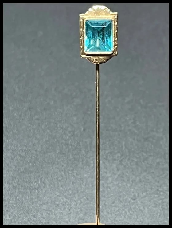 Vintage Blue Cut Glass 10K Gold Stickpin - 3