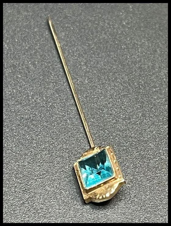 Vintage Blue Cut Glass 10K Gold Stickpin - 5