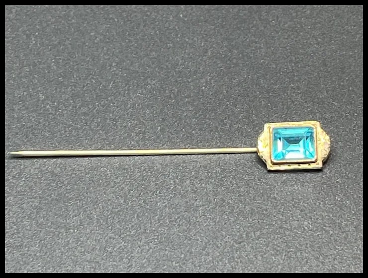 Vintage Blue Cut Glass 10K Gold Stickpin - 6
