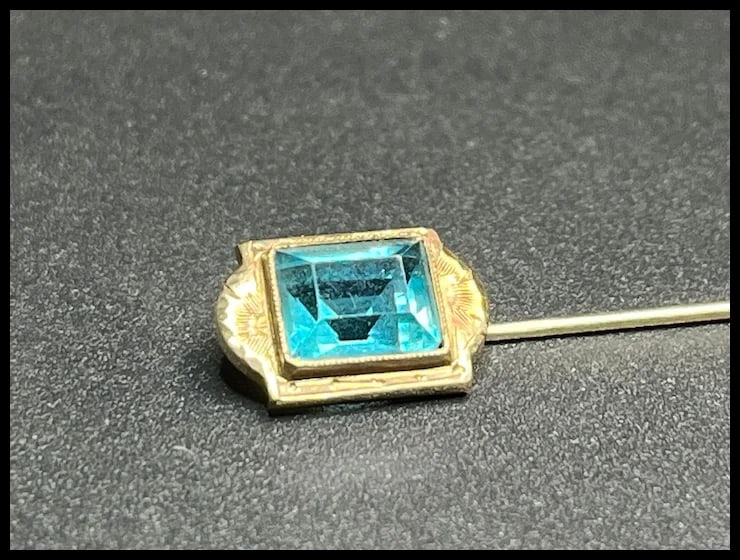 Vintage Blue Cut Glass 10K Gold Stickpin - 7