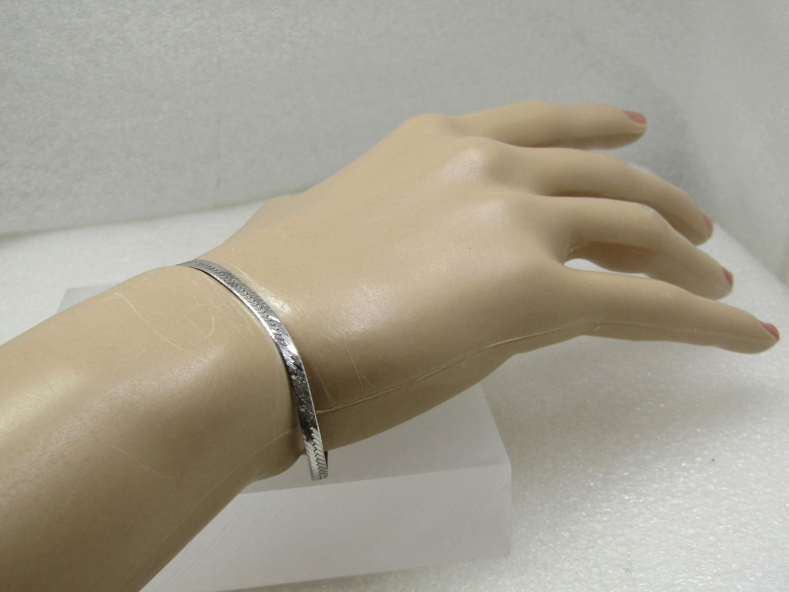 Vintage Sterling 3mm Herringbone Bracelet, 7", Danecraft Primavera - 7
