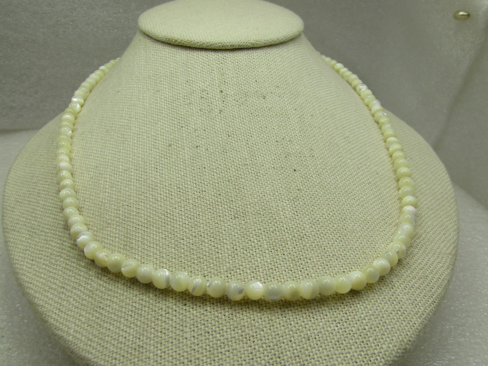 Vintage Mother-of-Pearl Beaded Necklace, 20", 5mm wide, 1960's - 3