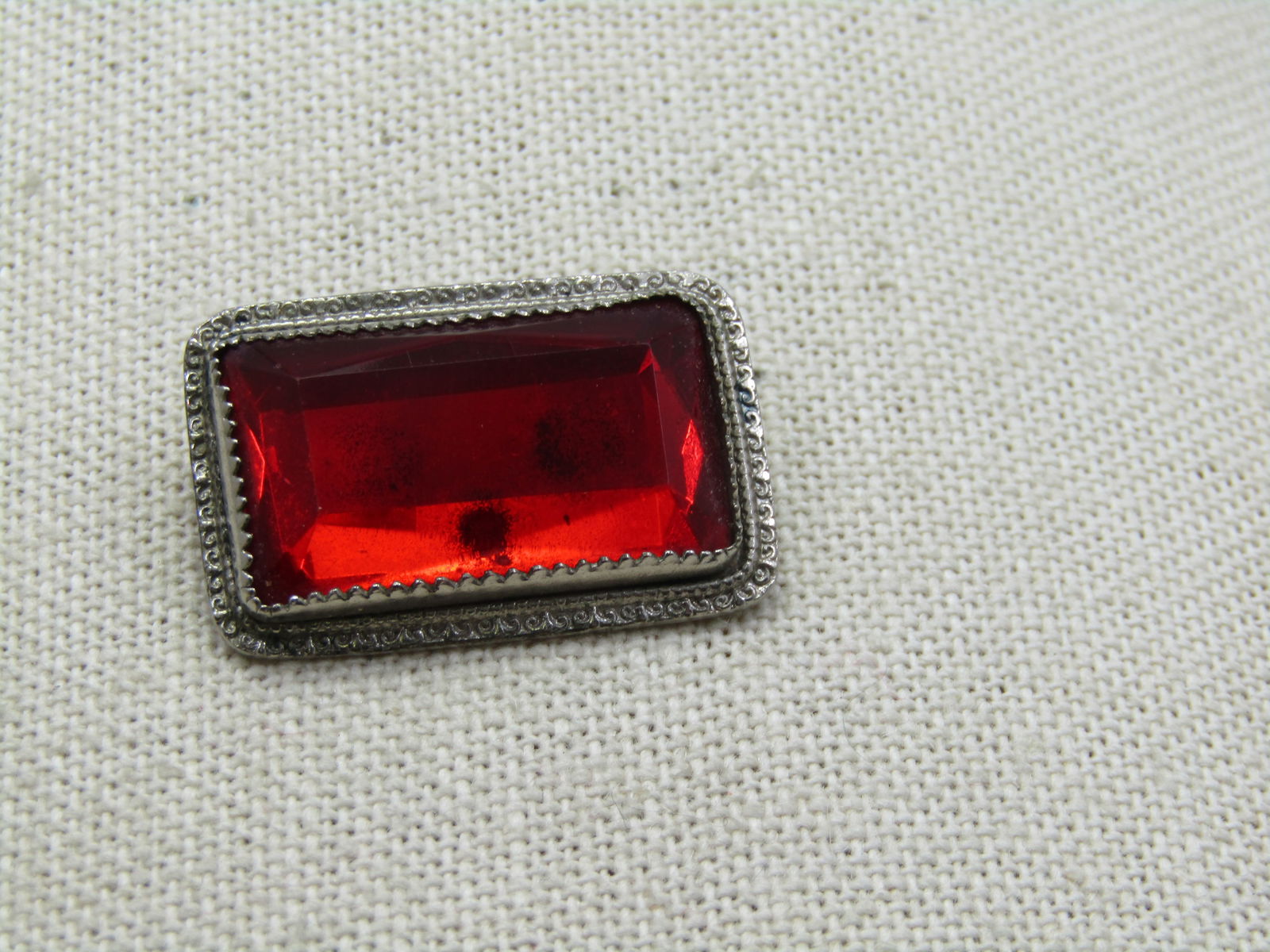 Vintage Red Rhinestone Brooch, Mid-Century, Rectangular, C-Clasp - 2