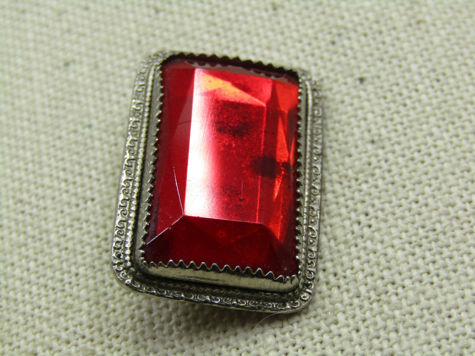 Vintage Red Rhinestone Brooch, Mid-Century, Rectangular, C-Clasp - 3