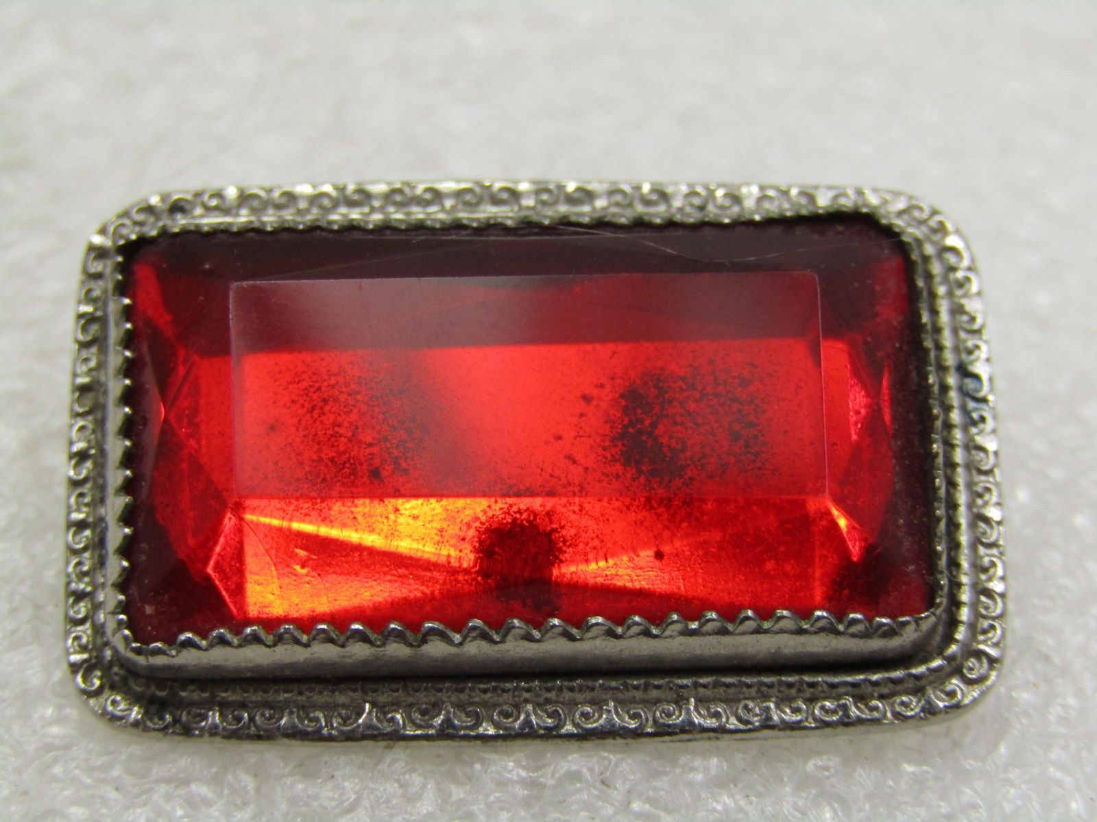 Vintage Red Rhinestone Brooch, Mid-Century, Rectangular, C-Clasp - 6
