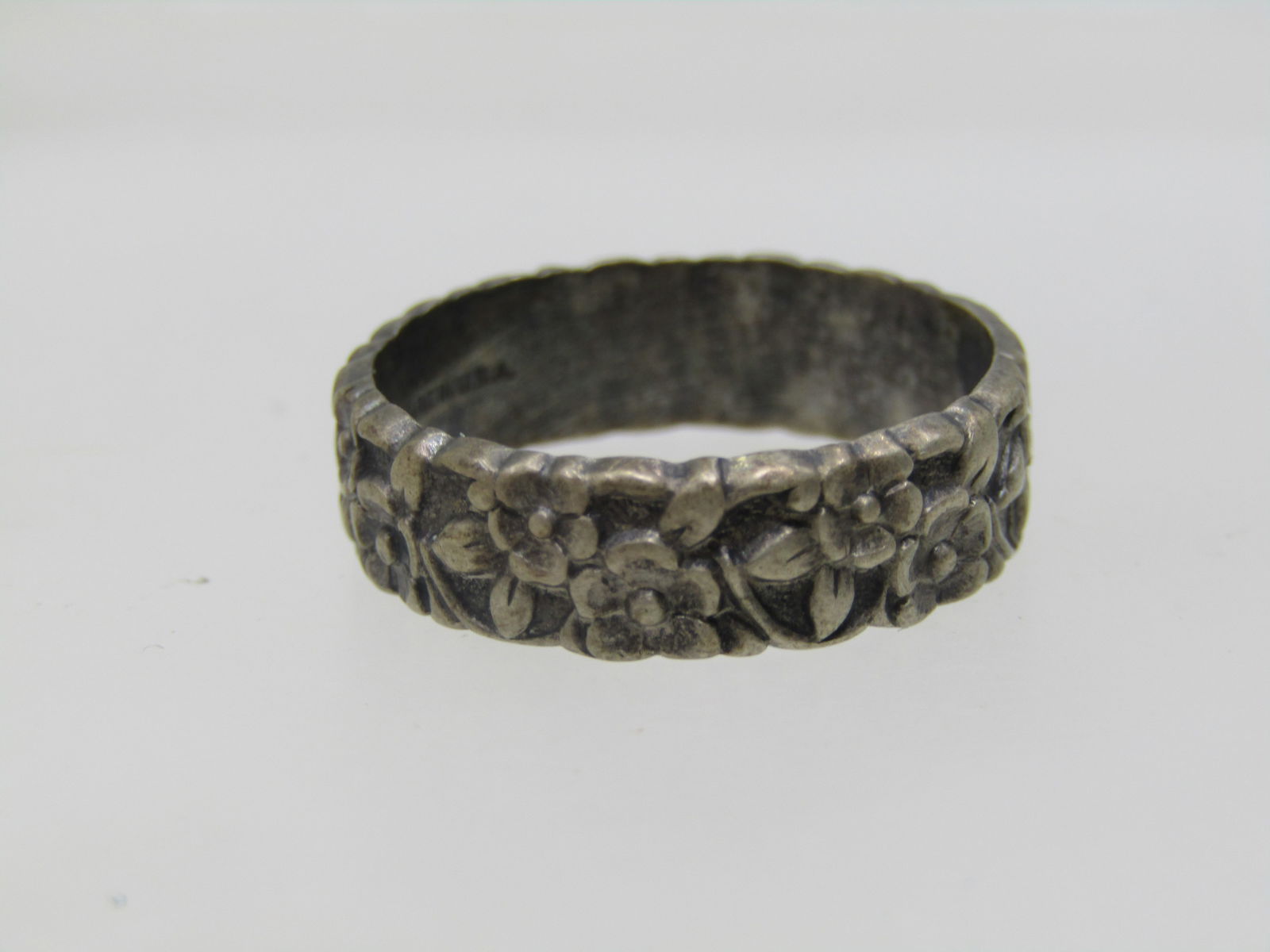Vintage Sterling Floral Band Ring, Sz 10, 6..5mm Signed Uncas - 5