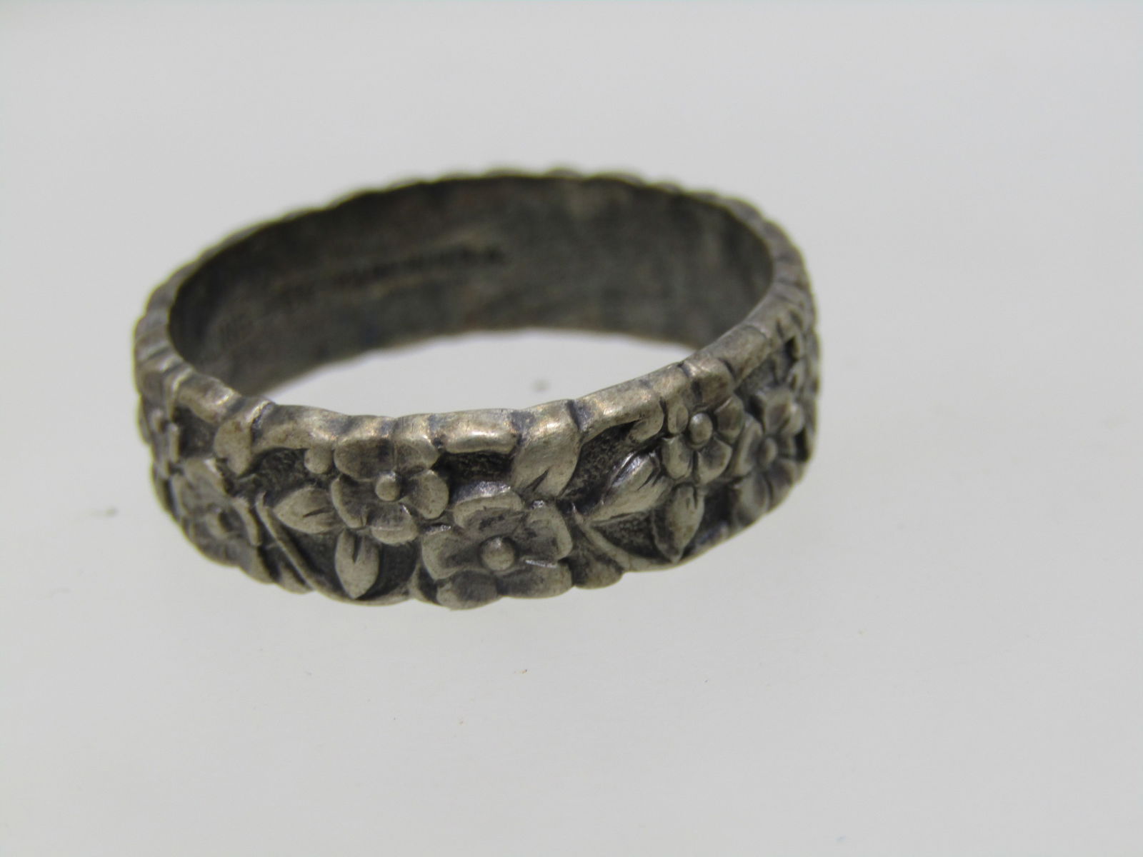 Vintage Sterling Floral Band Ring, Sz 10, 6..5mm Signed Uncas - 6