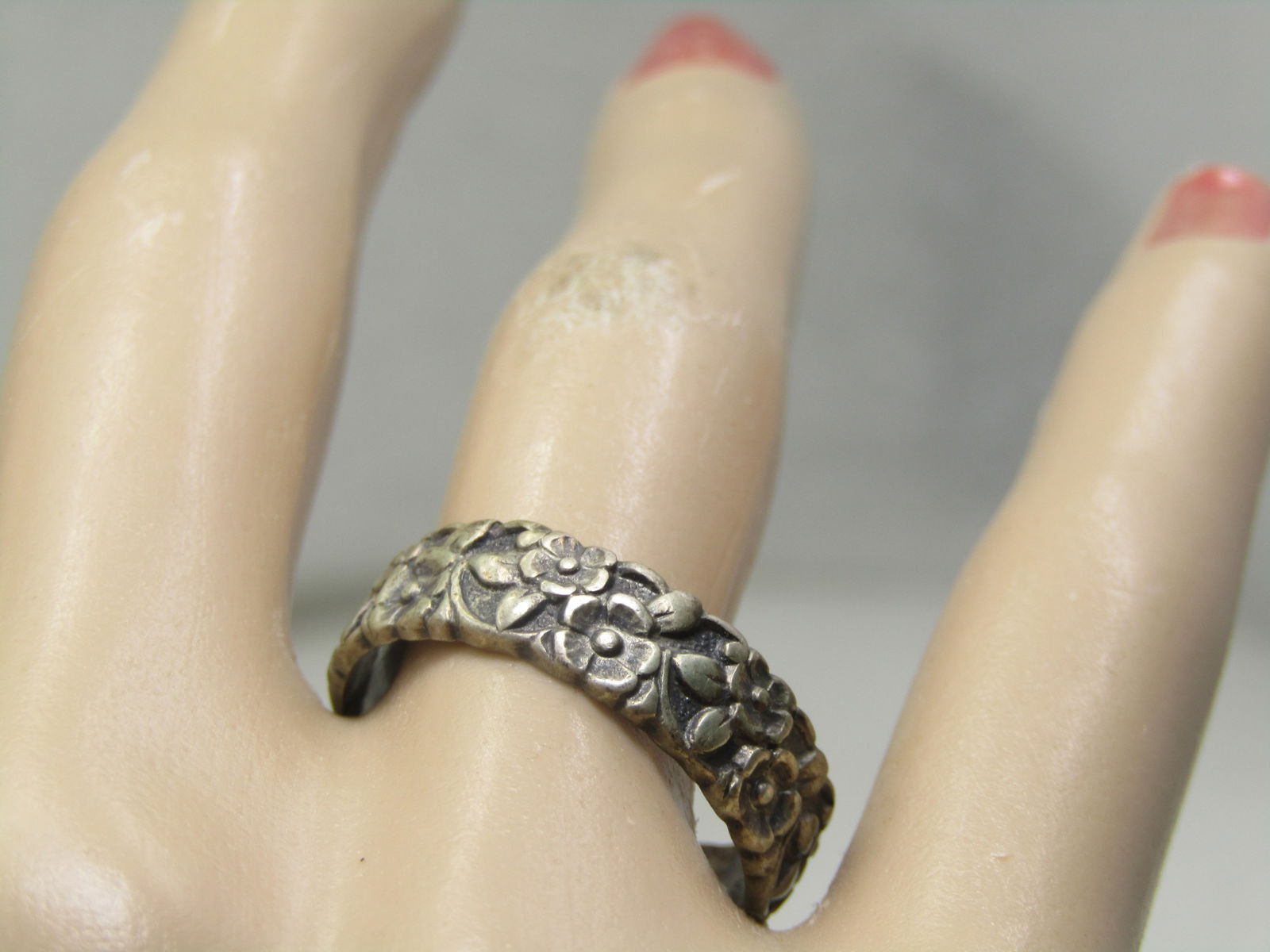 Vintage Sterling Floral Band Ring, Sz 10, 6..5mm Signed Uncas - 7
