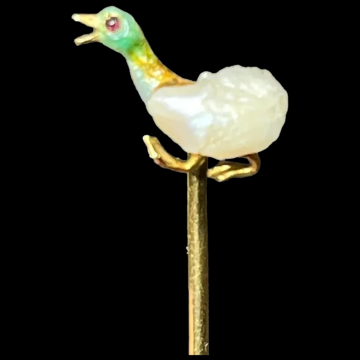 Vintage Enamel Duck and Pearl 14k Gold Stickpin (1 of 8)