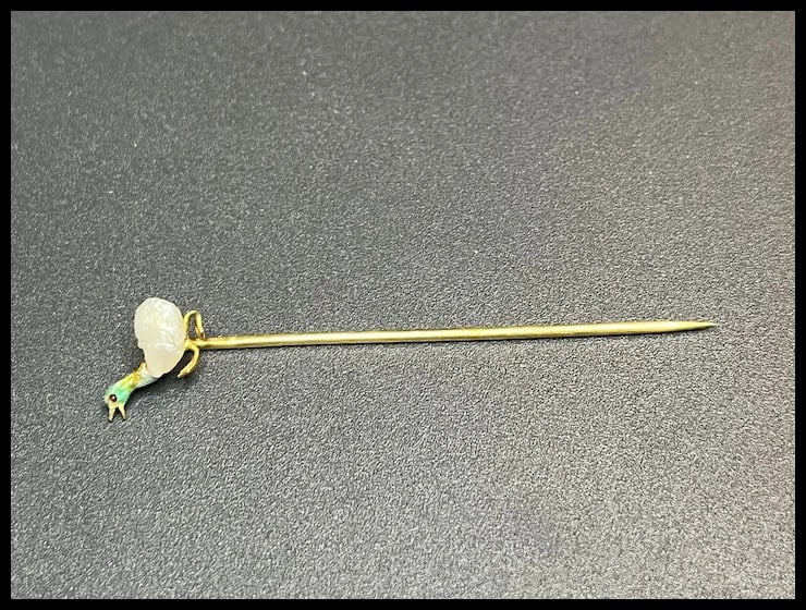 Vintage Enamel Duck and Pearl 14k Gold Stickpin - 3