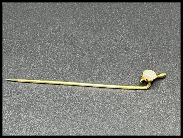 Vintage Enamel Duck and Pearl 14k Gold Stickpin - 7