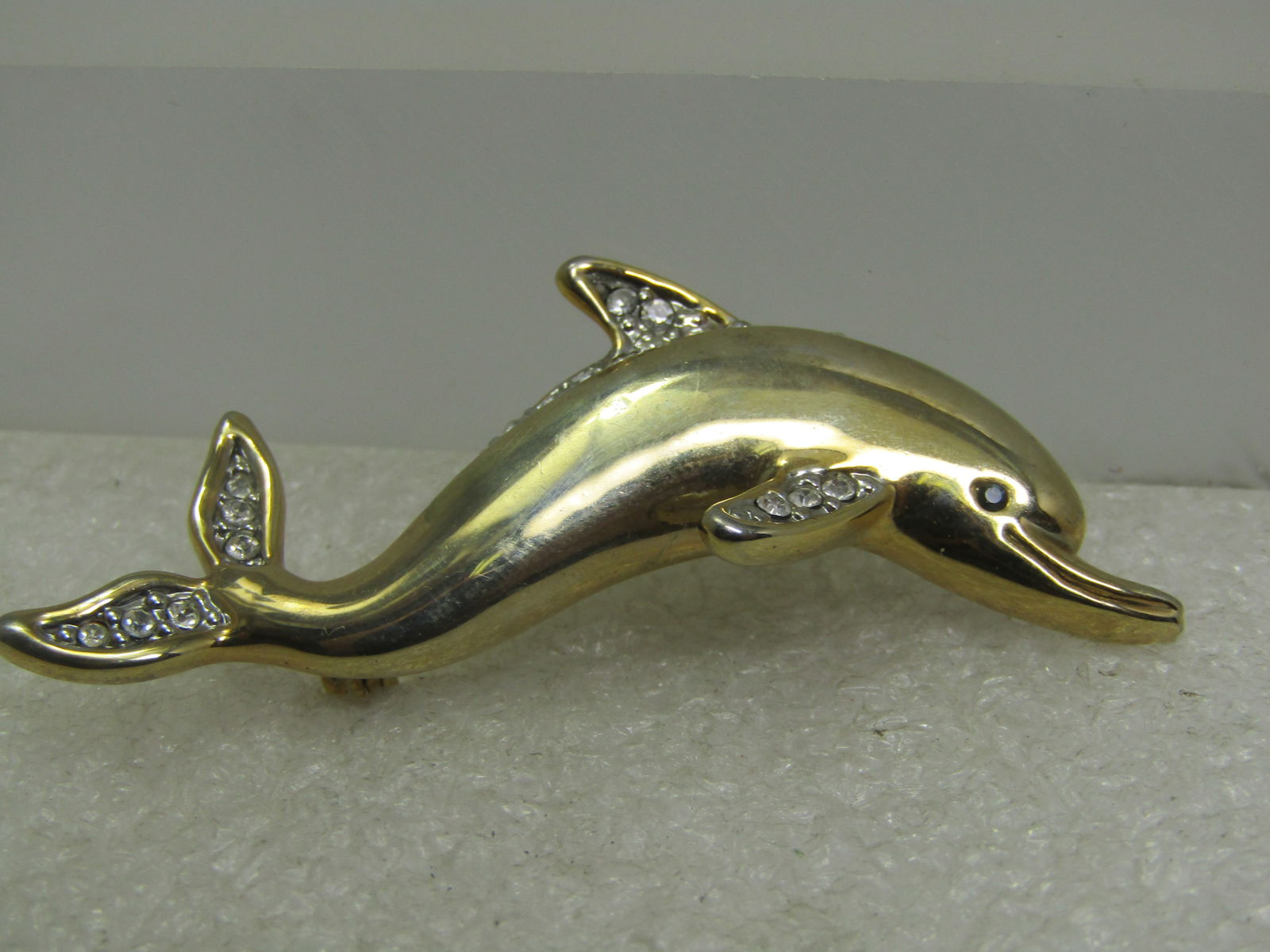 Vintage Rhinestone Dolphin Brooch, 1980's, 2.25" - 2