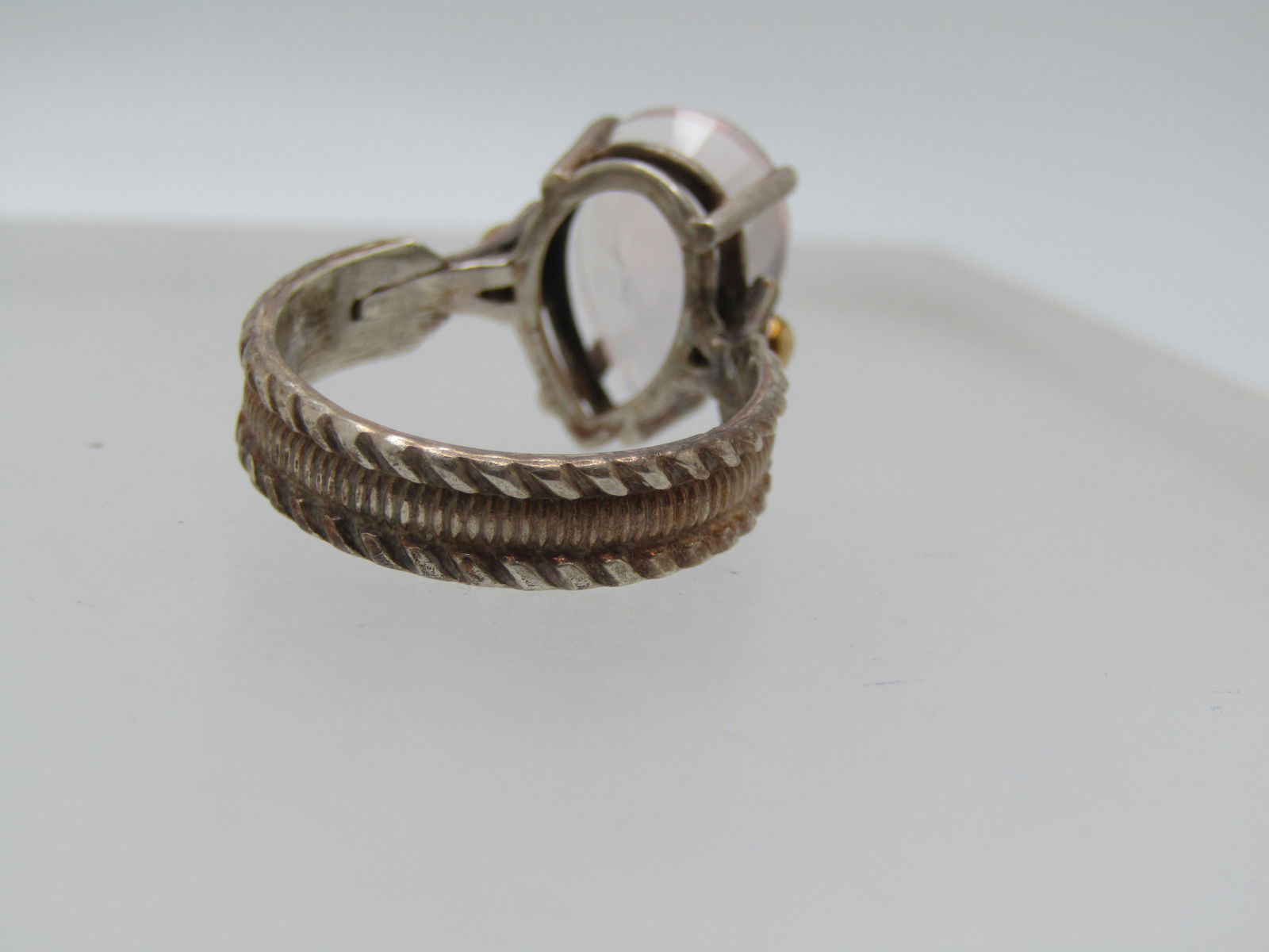 Vintage Sterling & 14kt Pink Quartz Ring, , Sz. 9, 5.5 TCW, Signed MCM - 8