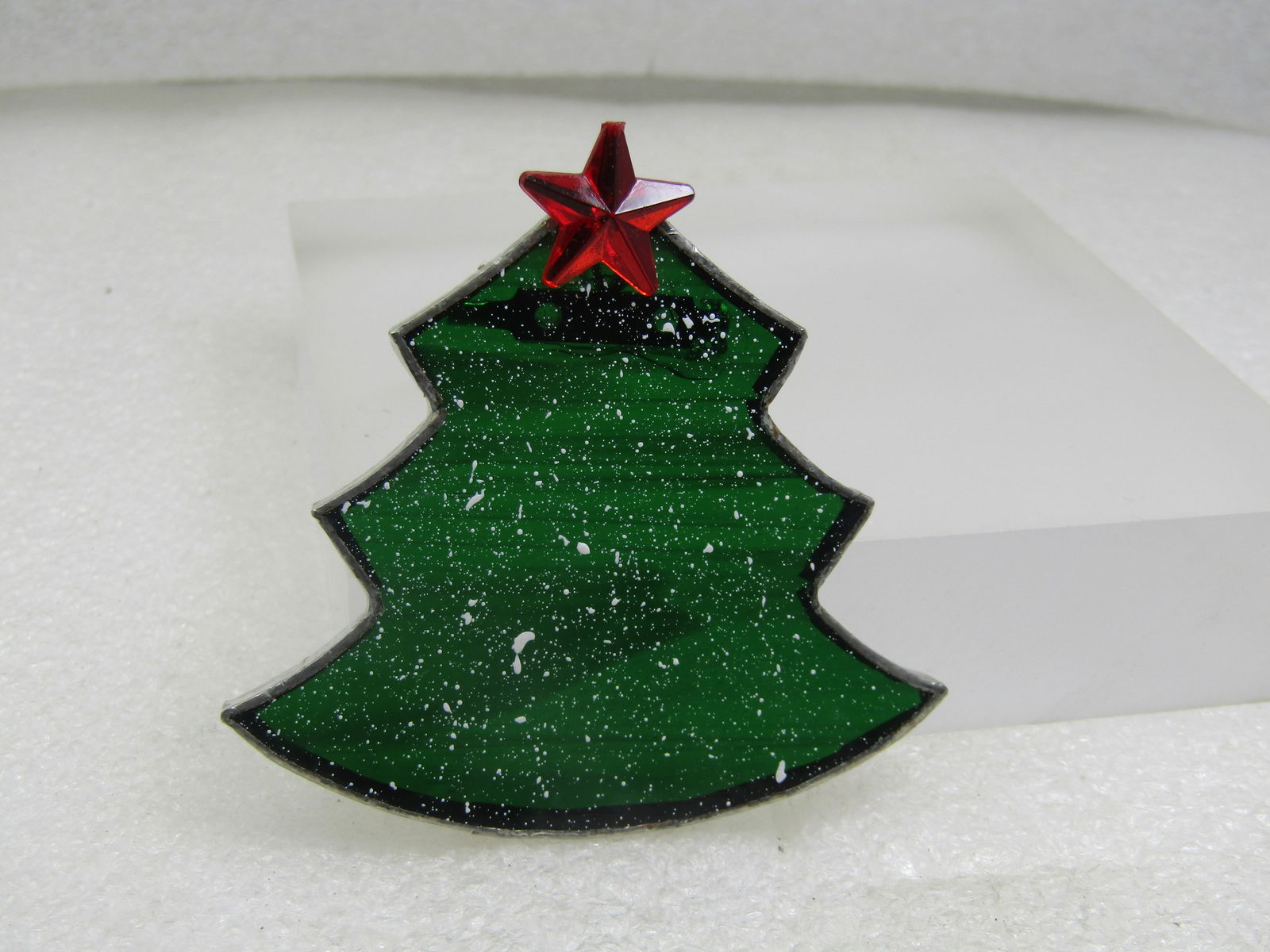 Vintage Glass Christmas Tree Brooch/Pendant, Red Star - 3
