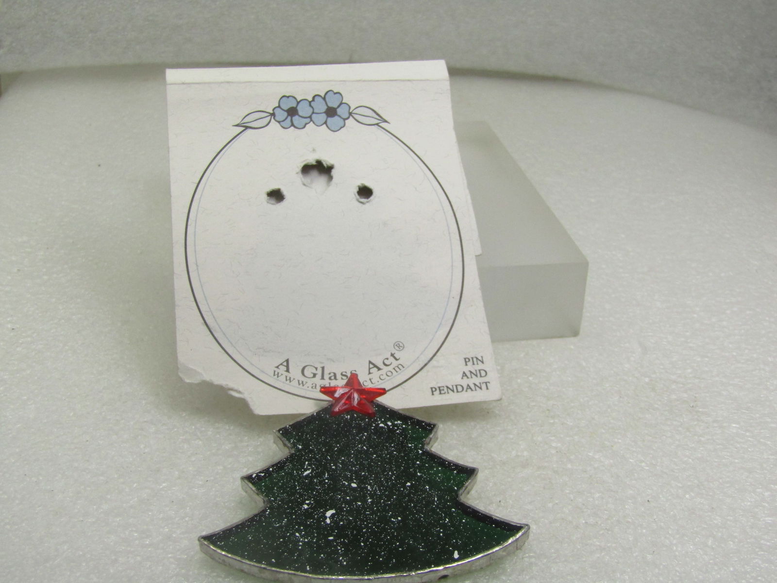 Vintage Glass Christmas Tree Brooch/Pendant, Red Star - 6