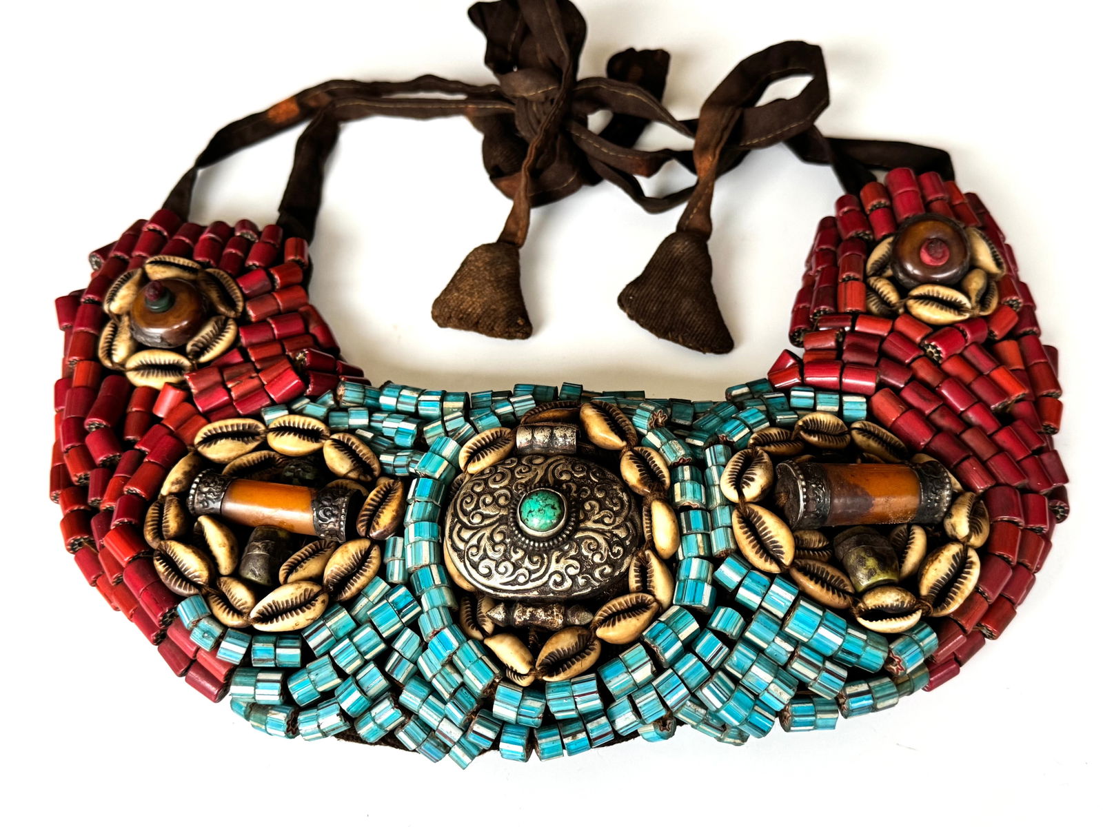 Antique Tibetan Perak Breastplate: Cornelian beads, Turquoise, Shells, gemstone, Kashmir, Jewelry (1 of 17)
