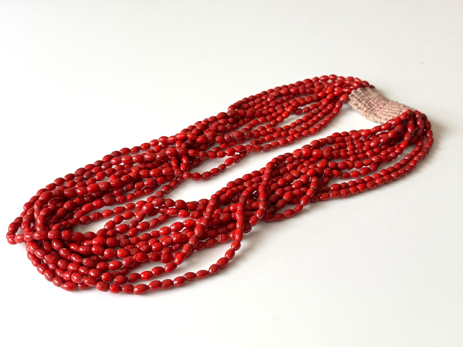 Konyak Naga Massive Red Glass Trade Bead Necklace.: Title: Konyak Naga Massive Red Glass Trade Bead Necklace. Description: Konyak Naga Massive Red Glass Trade Bead Necklace. Classic substantial glass trade bead necklace traditionally worn by both men