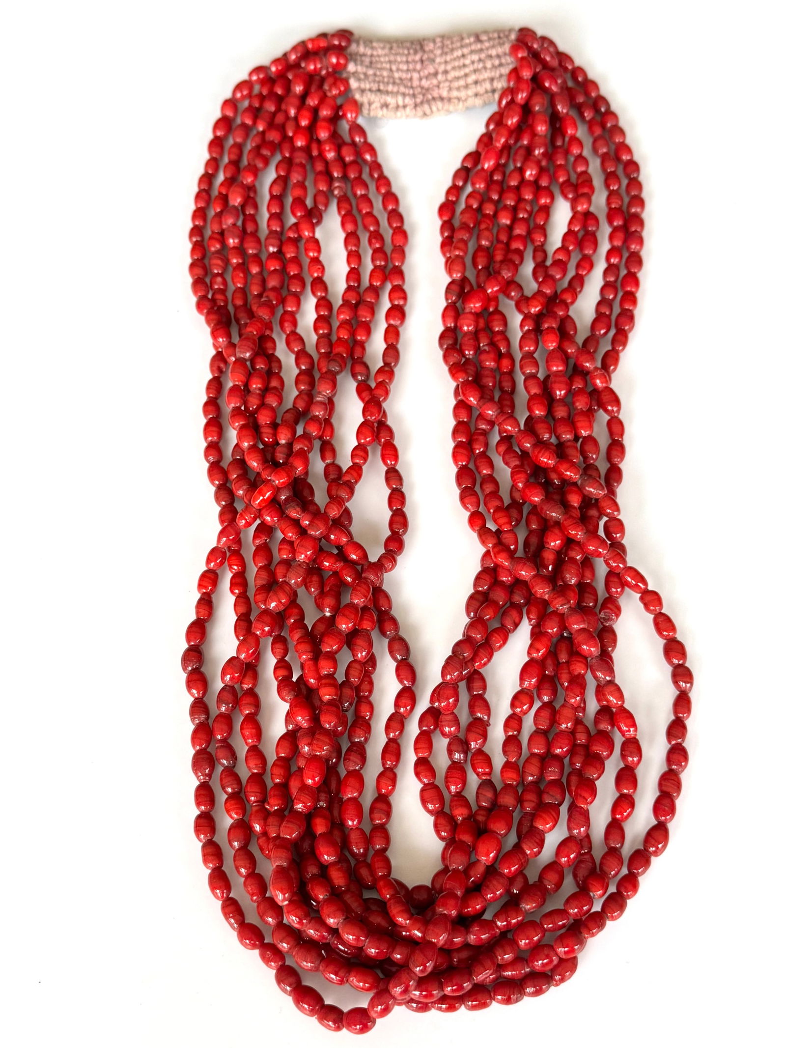 Konyak Naga Massive Red Glass Trade Bead Necklace. - 2
