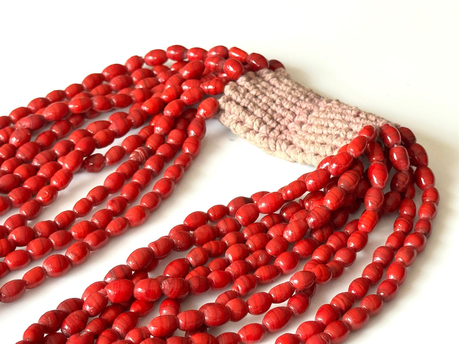 Konyak Naga Massive Red Glass Trade Bead Necklace. - 4