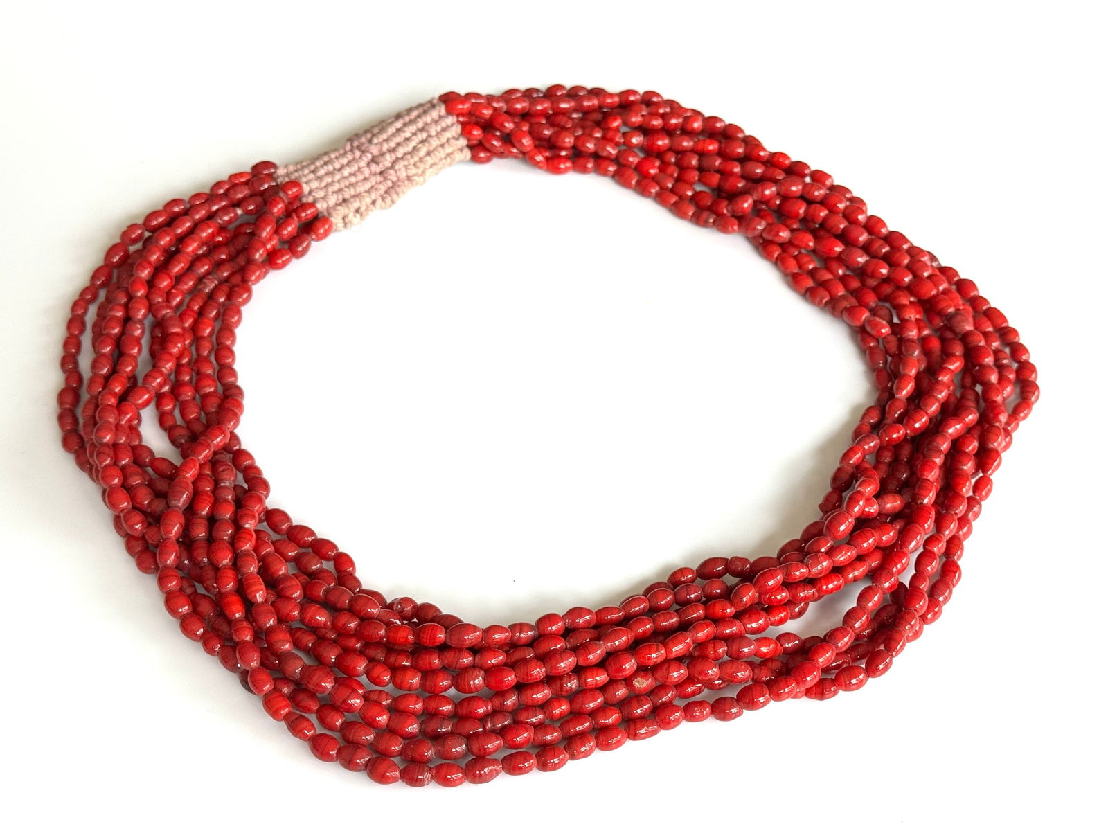 Konyak Naga Massive Red Glass Trade Bead Necklace. - 7