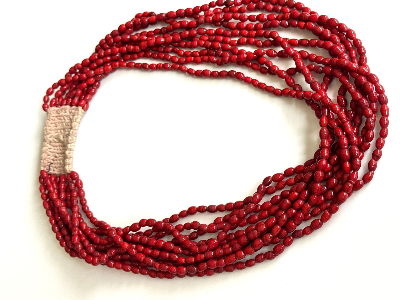 Konyak Naga Massive Red Glass Trade Bead Necklace. - 8