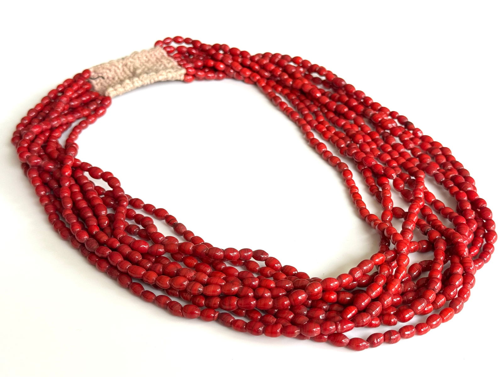 Konyak Naga Massive Red Glass Trade Bead Necklace. - 9