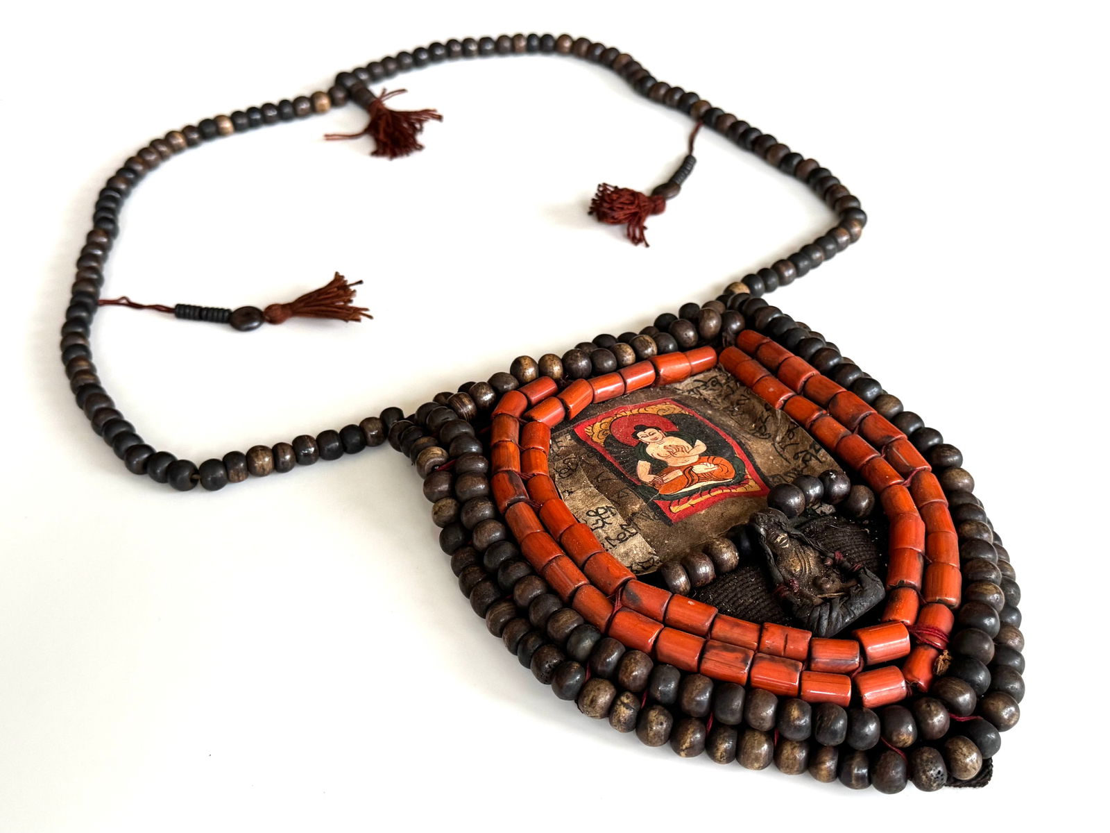 Antique Tibetan Perak Breastplate: Cornelian beads, Turquoise, Shells, gemstone, Kashmir, Jewelry - 2