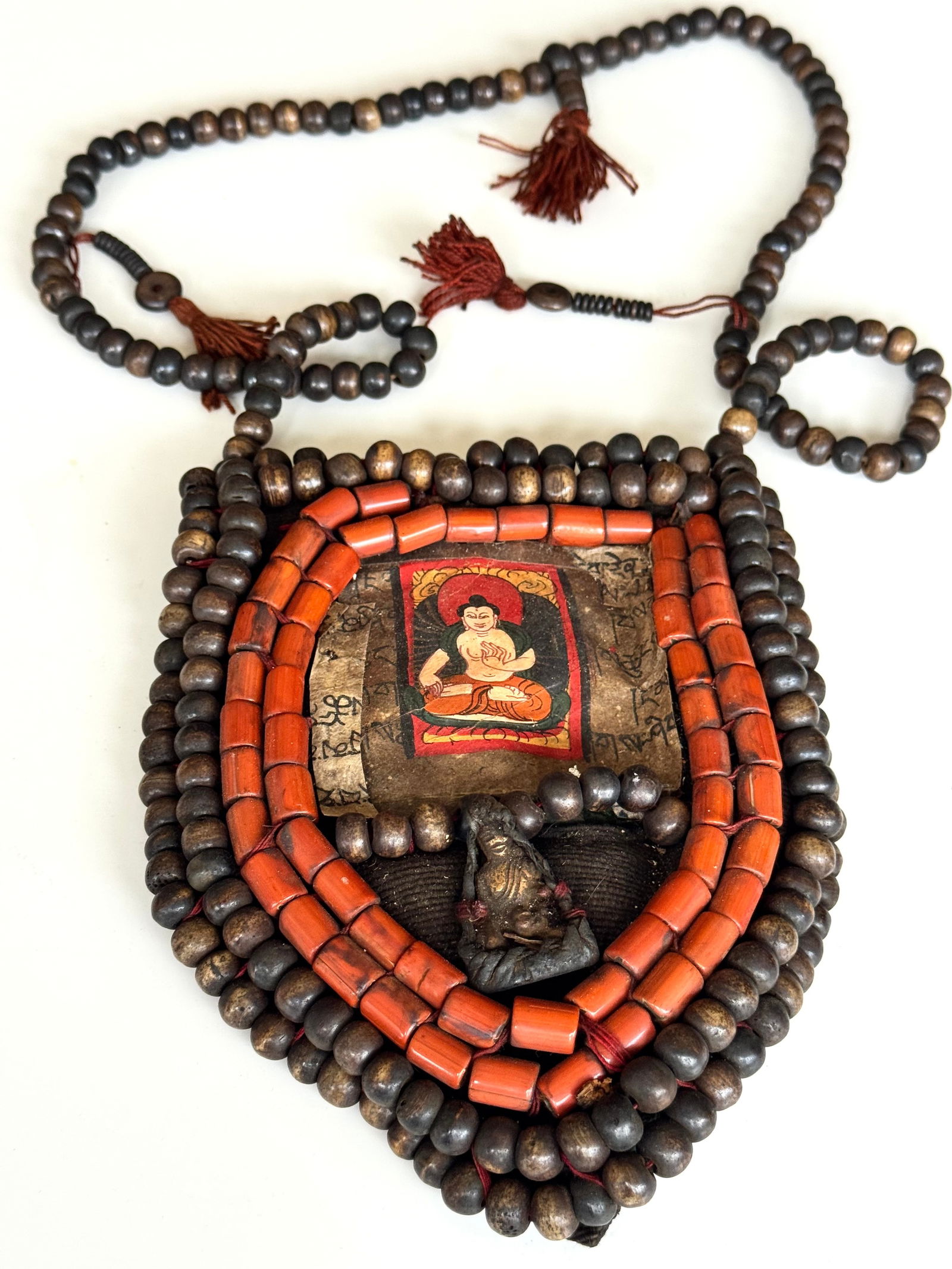 Antique Tibetan Perak Breastplate: Cornelian beads, Turquoise, Shells, gemstone, Kashmir, Jewelry - 9