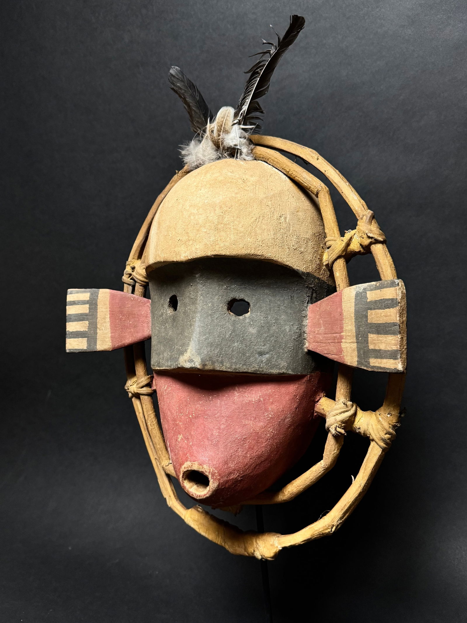 Yupik Mask with feathers made by the Inuit People who live on the West Coast of Alaska. - 2