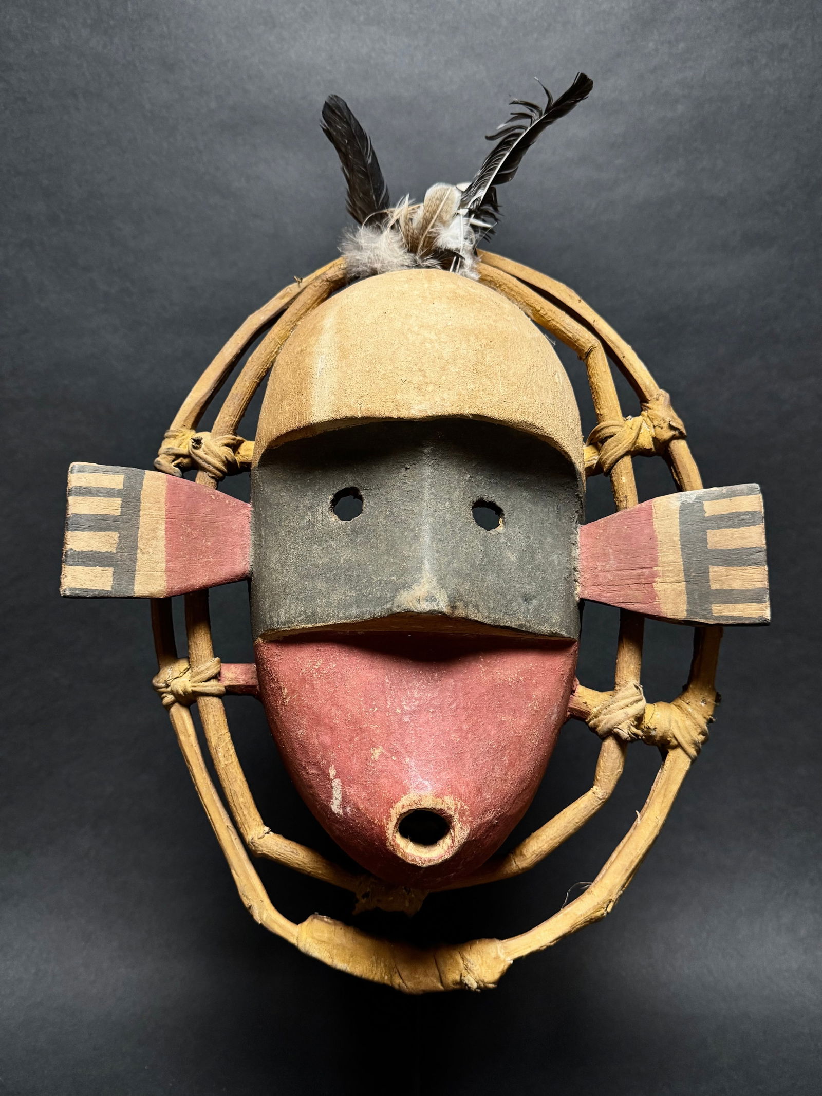 Yupik Mask with feathers made by the Inuit People who live on the West Coast of Alaska. - 4