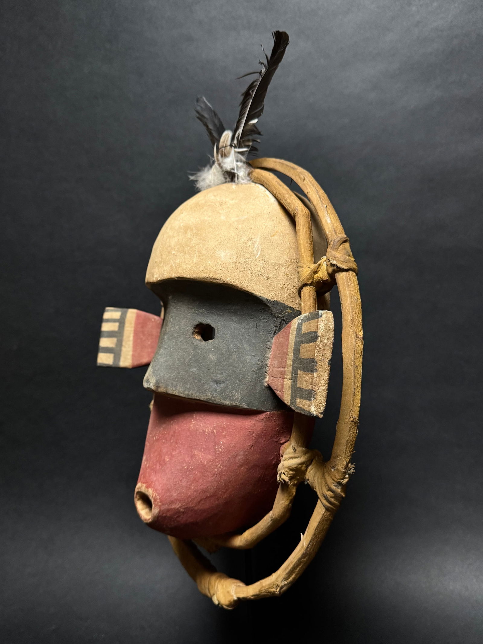 Yupik Mask with feathers made by the Inuit People who live on the West Coast of Alaska. - 5