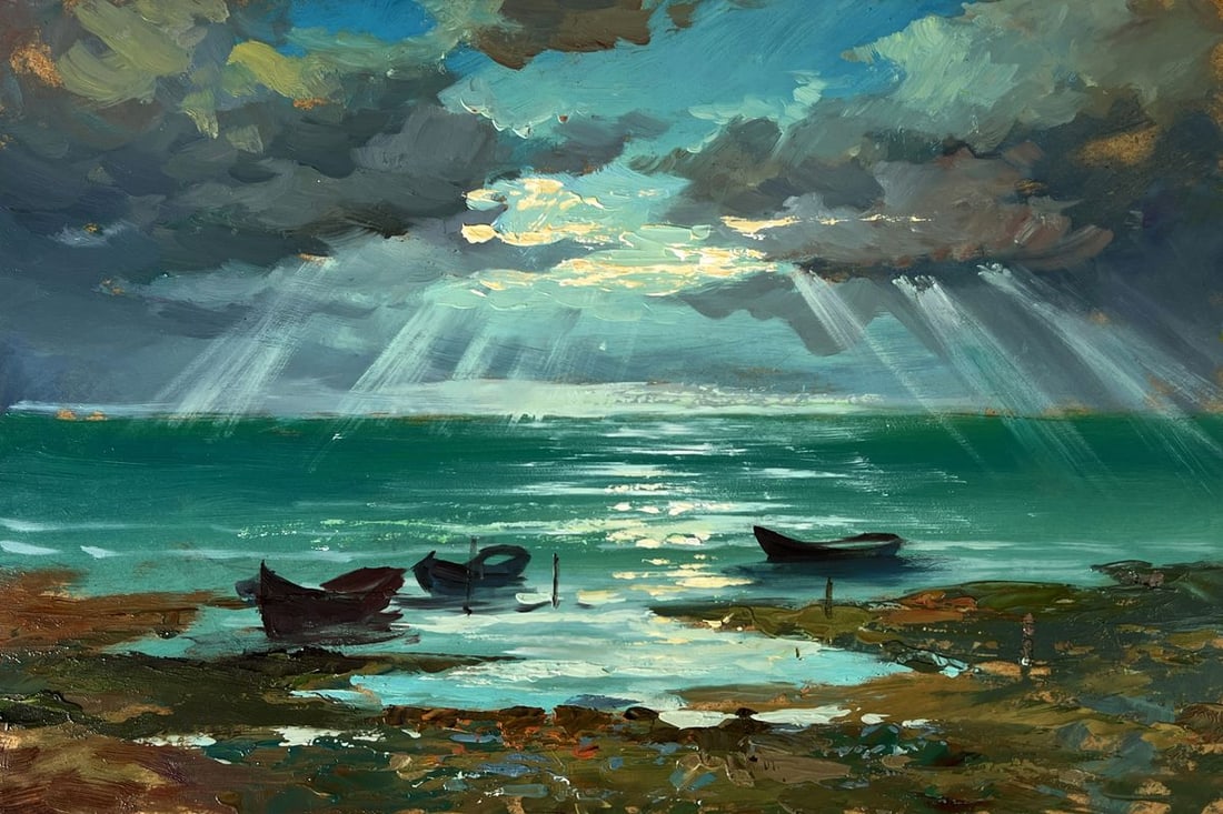 Oil painting Rays Over the Sea Yuriy Suprunchuk: Title: Oil painting Rays Over the Sea Yuriy Suprunchuk Description: №AAA6149*** ABOUT THIS PAINTING **** TITLE: "Rays Over the Sea"* ARTISTS: Yuriy Suprunchuk* SIZE: 30x20 cm/11.81x7.87 inches'*