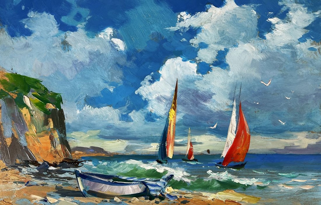 Oil painting Sailboats are sailing in the sea Yuriy Suprunchuk (1 of 11)