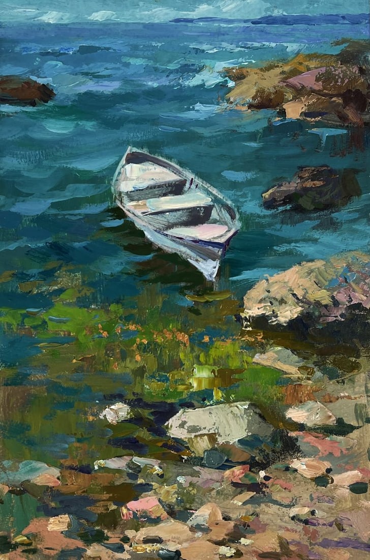 Oil painting A lonely boat on the seashore Yuriy Suprunchuk (1 of 11)